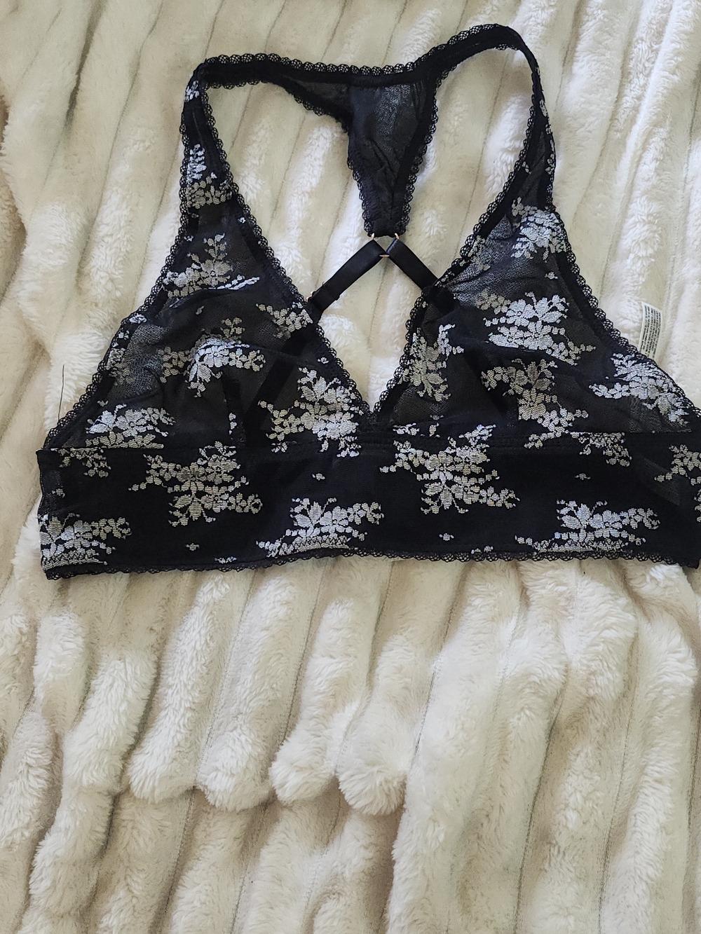 Free People Black Lace Floral Bralette with Racerback
